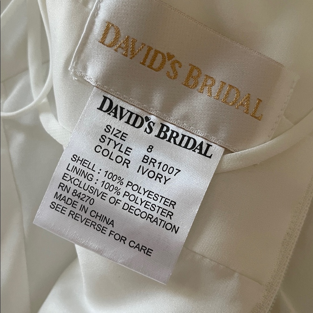 David's Bridal Ivory Empire Waist Spaghetti Strap Chiffon Bridal/Prom Gown 8 - Picture 11 of 16